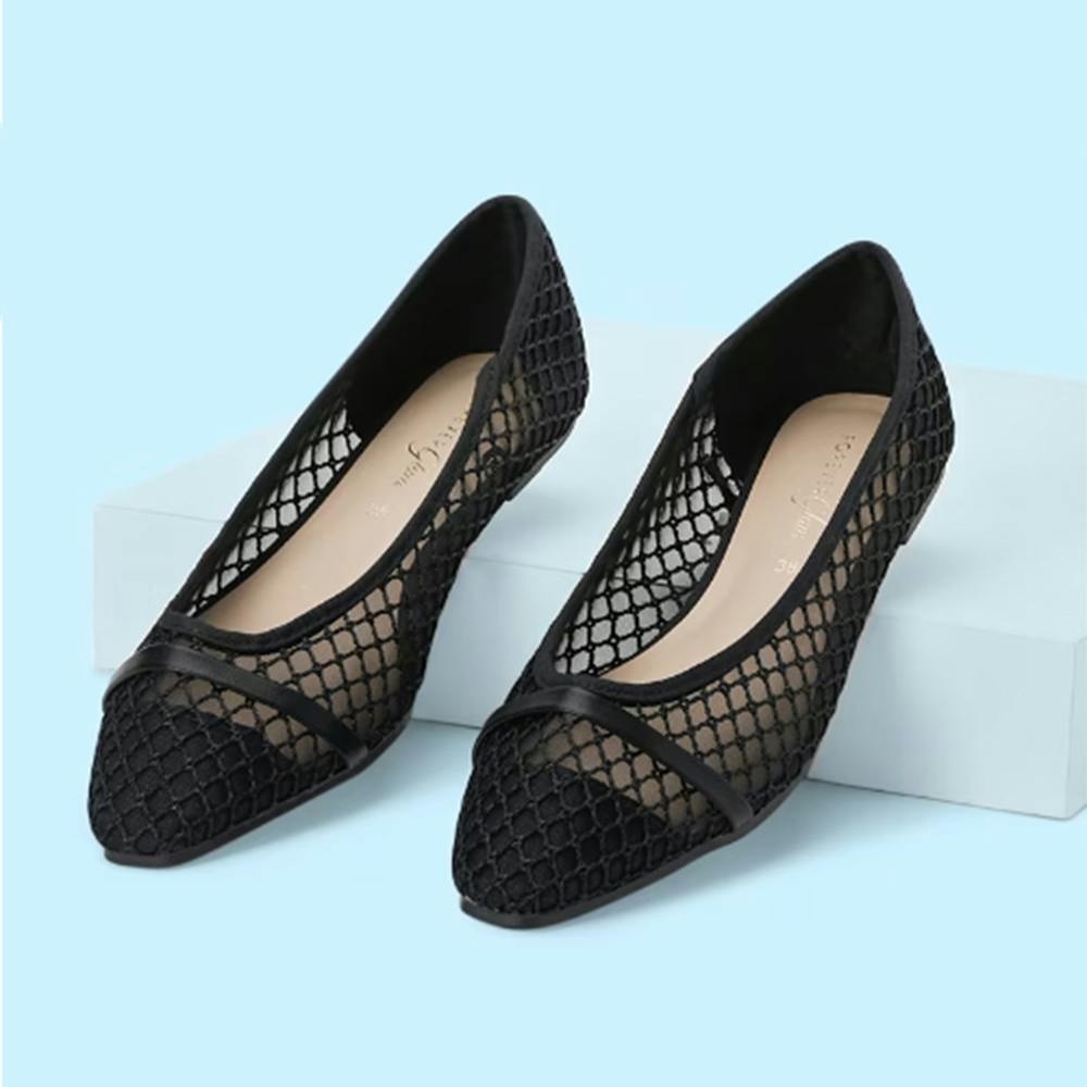 FOREVER GLAM sheer Black Mesh Casual Women Flat Shoes