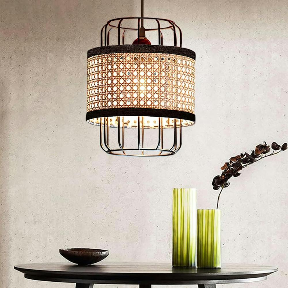 Homesake Hand Woven Natural Rattan Cane Webbing Wicker Pendant Light