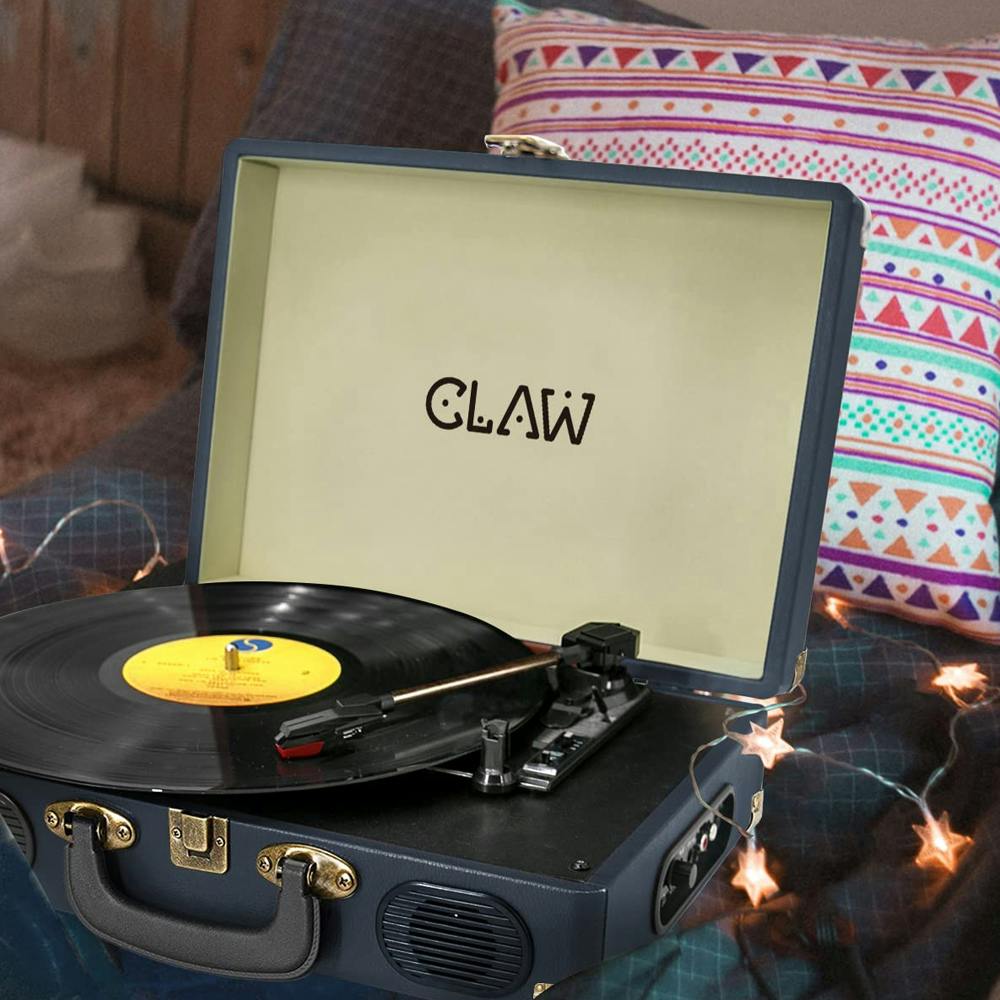 CLAW Stag Portable Vinyl Record Player Turntable With Built-in Stereo Speakers (Dark Blue)