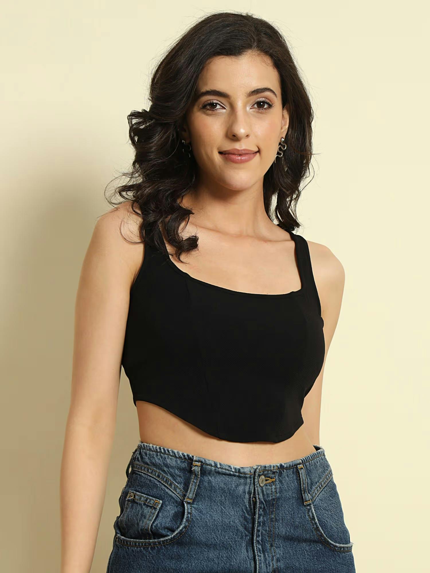 Black Corset Style Crop Top