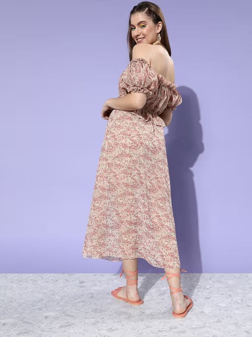 Women Attractive Peach Floral Fantasy Skirt