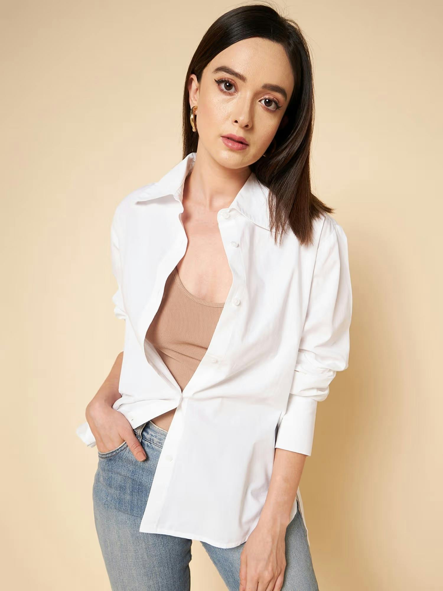 Women White Cotton Poplin Oversized Shirt