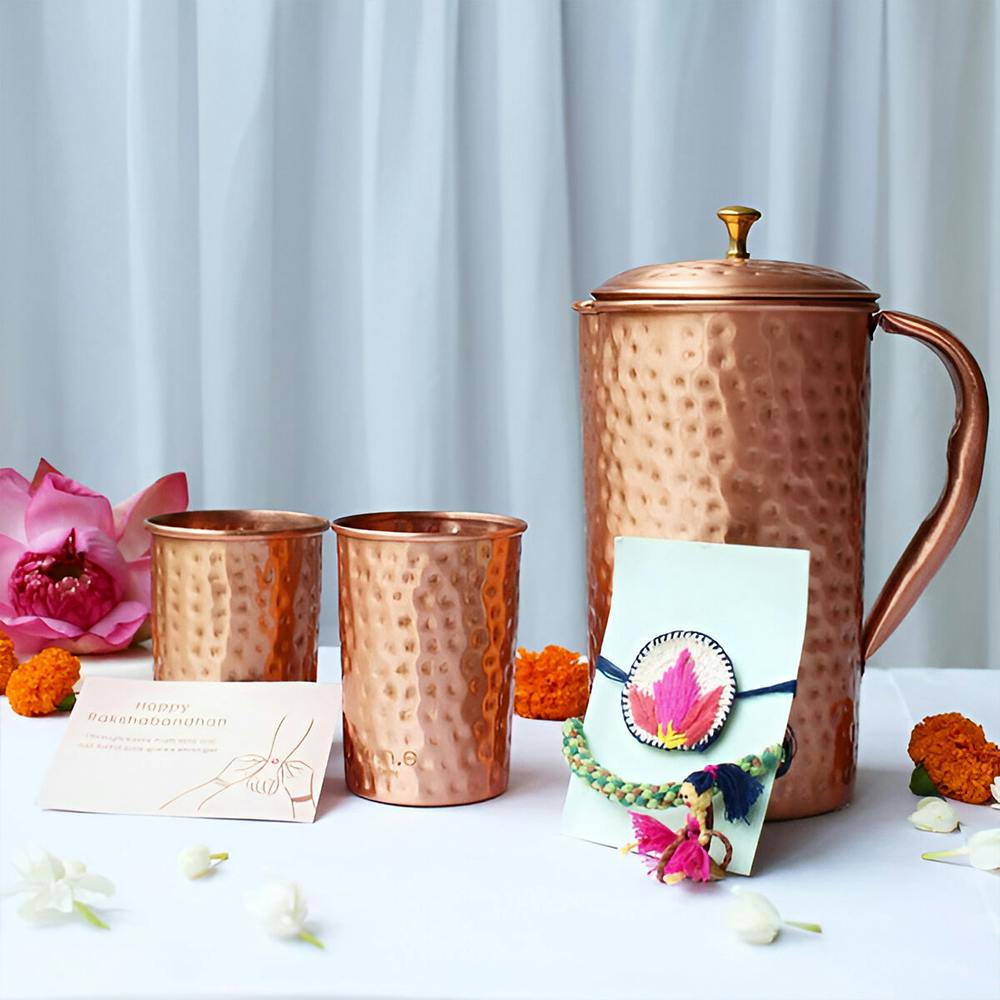 Rakhi Hamper with Copper Jug & Glass Set