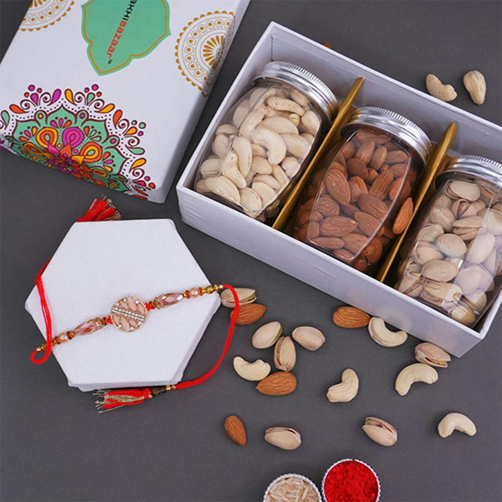 Silver Rakhi With Dryfruits Combo