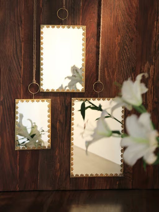 Amoli Concepts Wall Mirrors With Metal Details Set Of 3