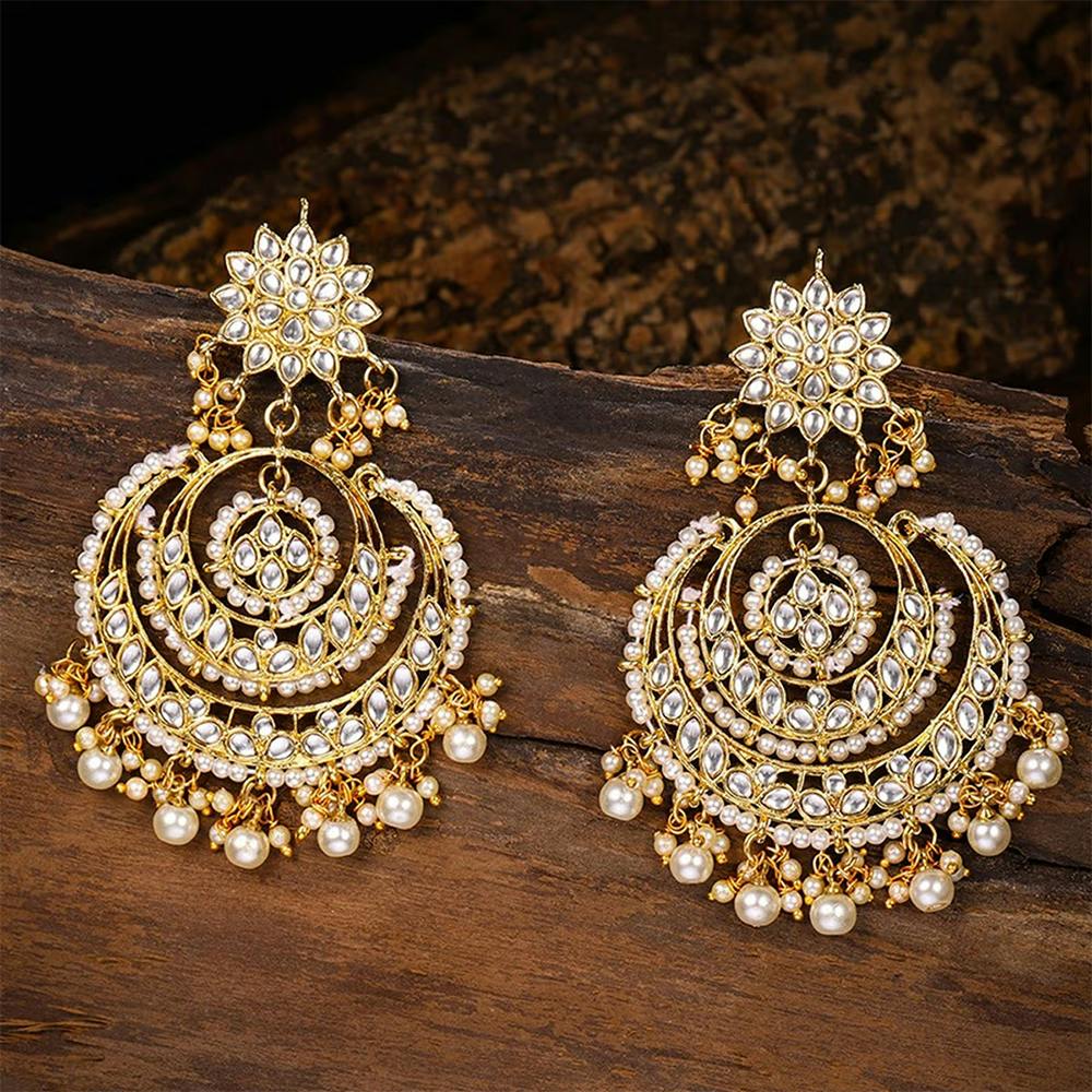 Gold Tone Kundan & Pearls Traditional Dangle Earrings