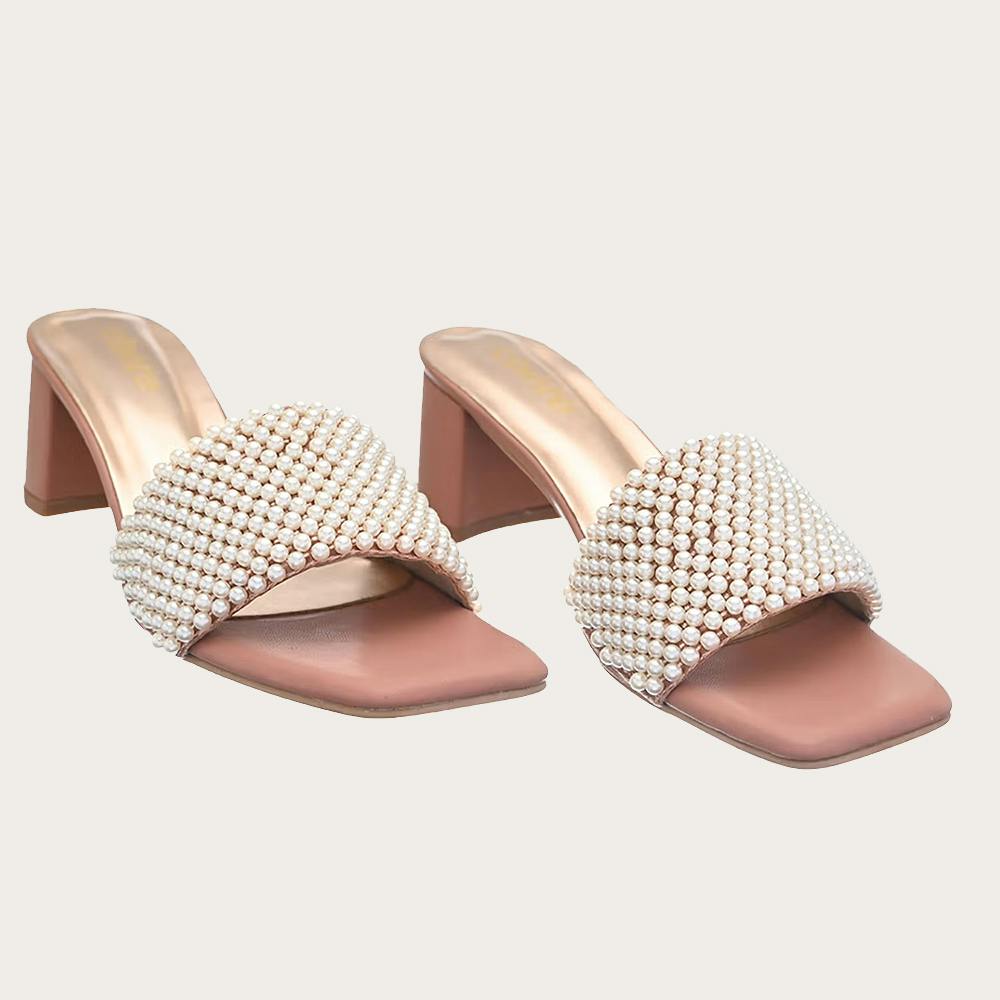 Pearl-Embellished Evening Block Heels