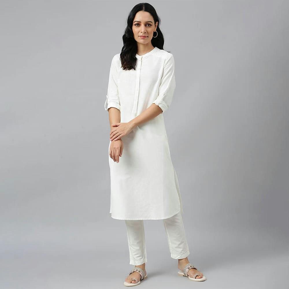 White Solid Kurta