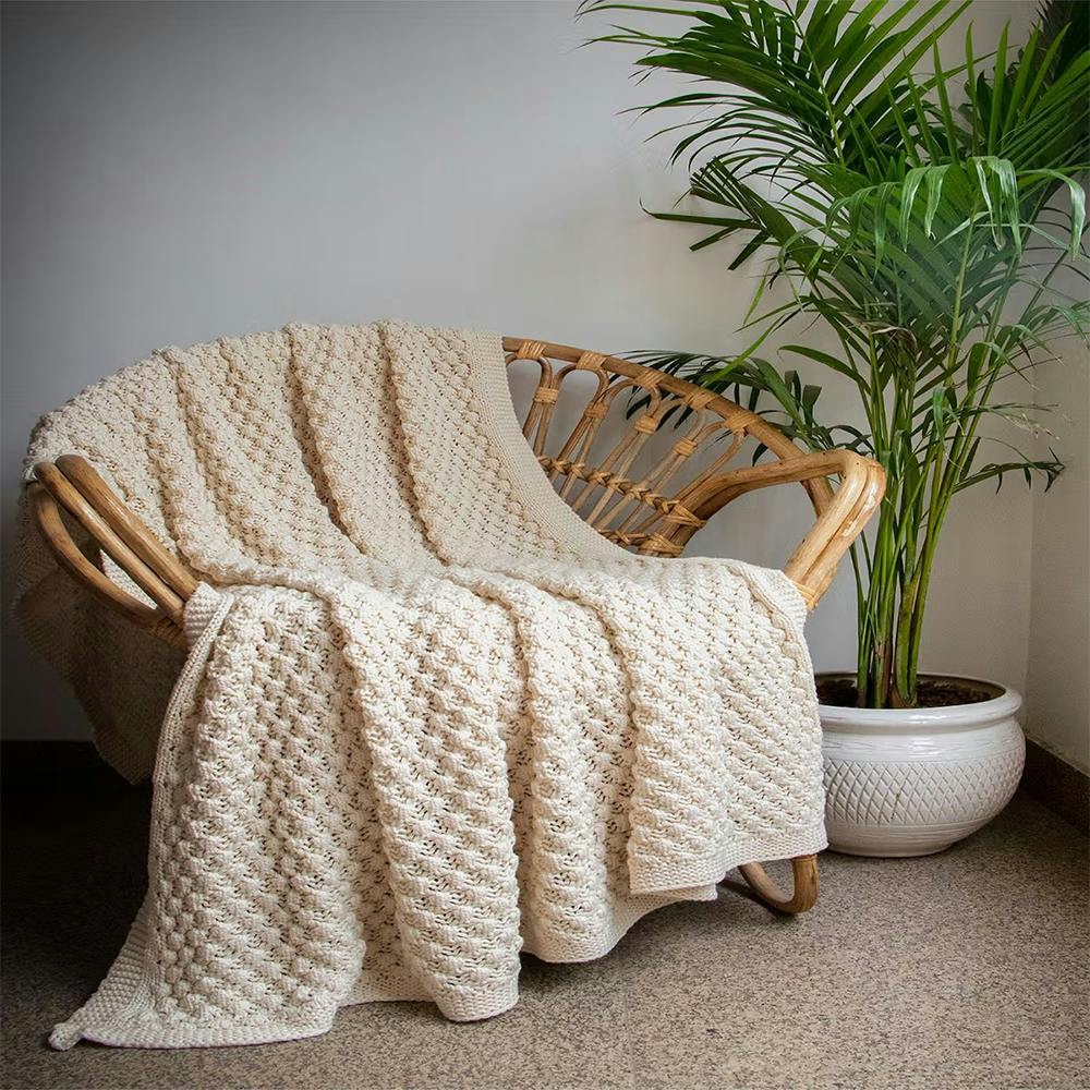 Popcorn Knitted Throw Blanket