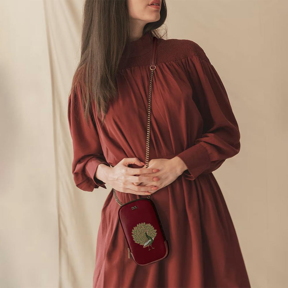 Maroon Peacocking TallBoi Crossbody Bag