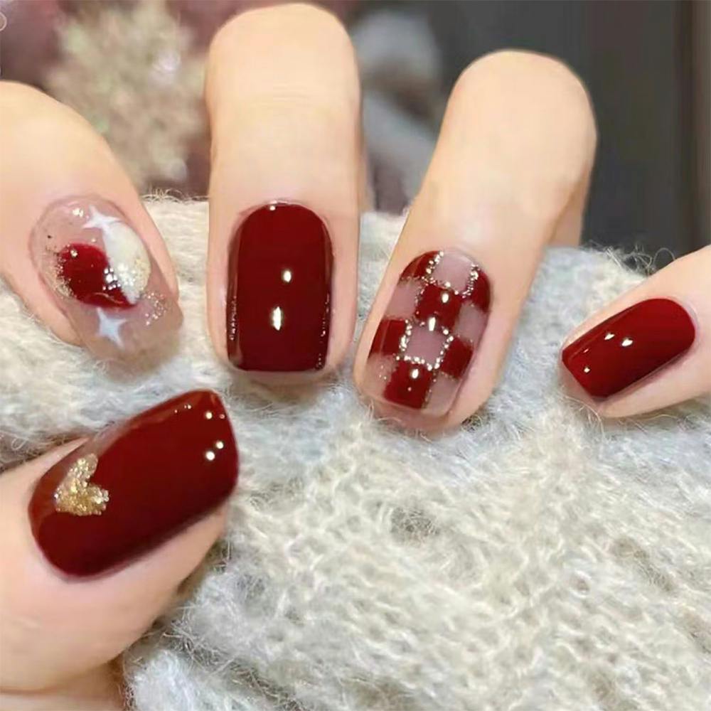 Maroon Abstract Stick On Nails