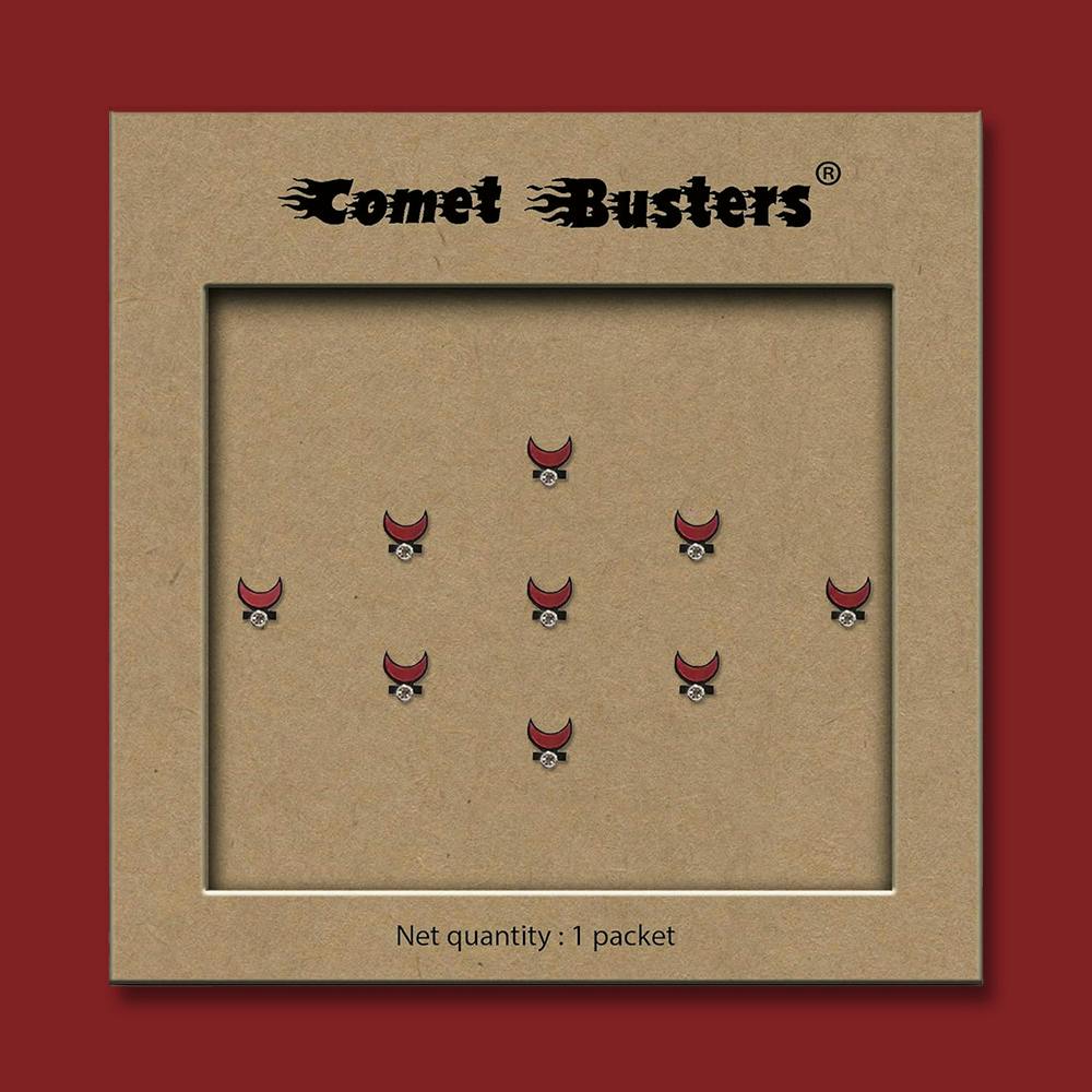 Comet Busters Small Half Moon Maroon Bindis With Silver Stone (BV938)