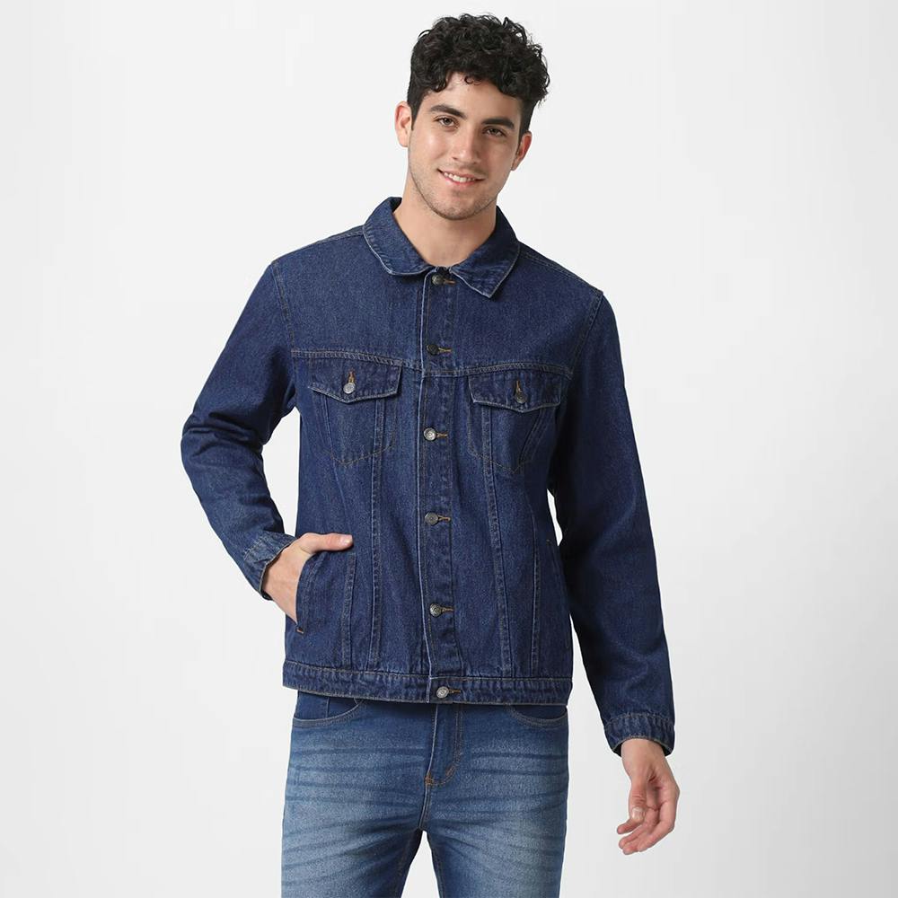 Men's Blue Regular Fit Washed Full Sleeve Denim Jacket