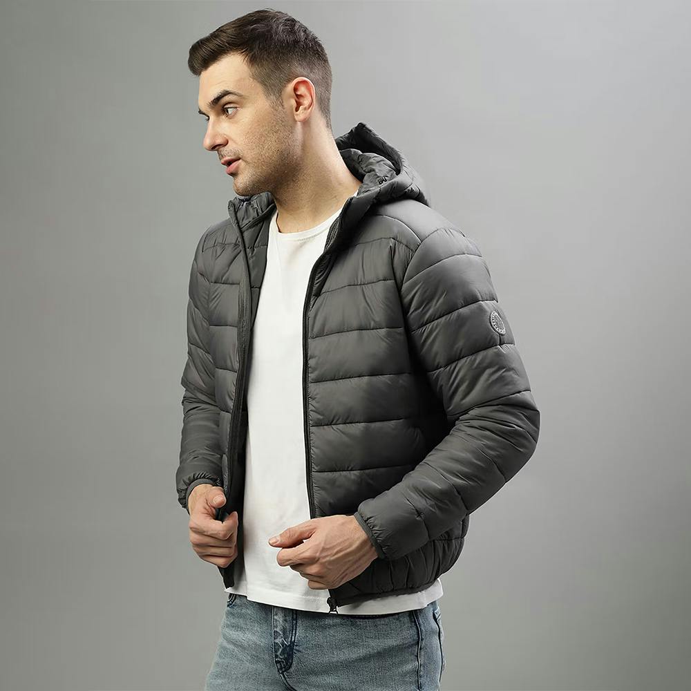 Men Puffer Hooded Grey Jacket