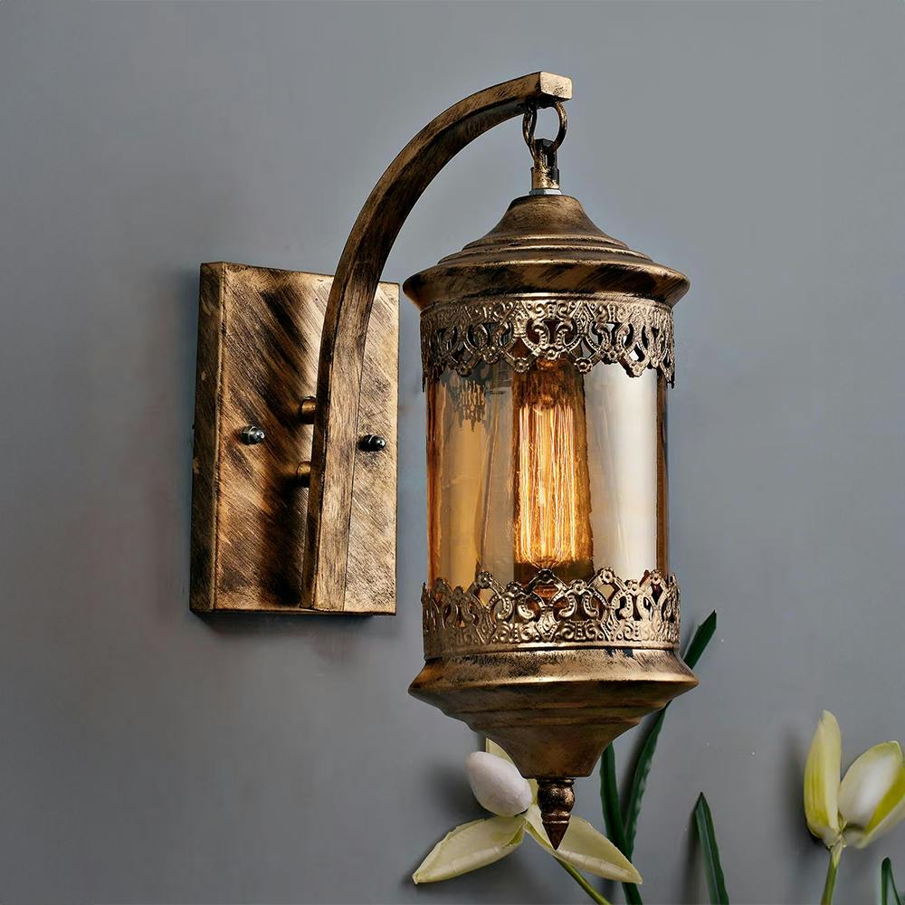 Rustic Wall Light Metal Glass Carving