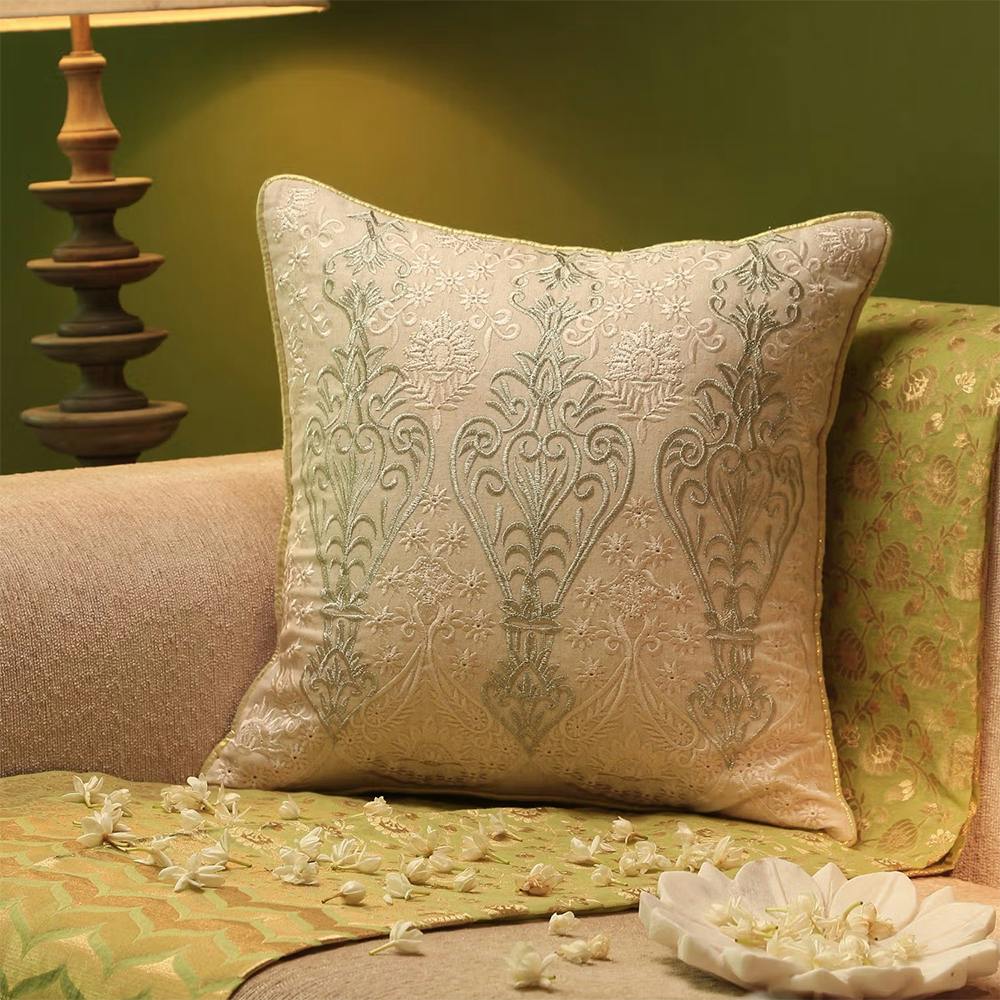 Ivory & Gold Zari Embroidery Cushion Cover