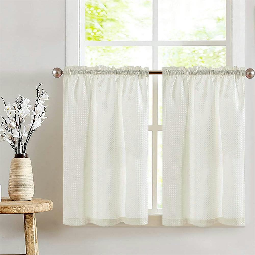 Off White Tier Curtains for Kitchen 24" Cafe Curtains Water Repellent Short Half Window Curtains for Bathroom Over Tub Laundry Room 1 Pair