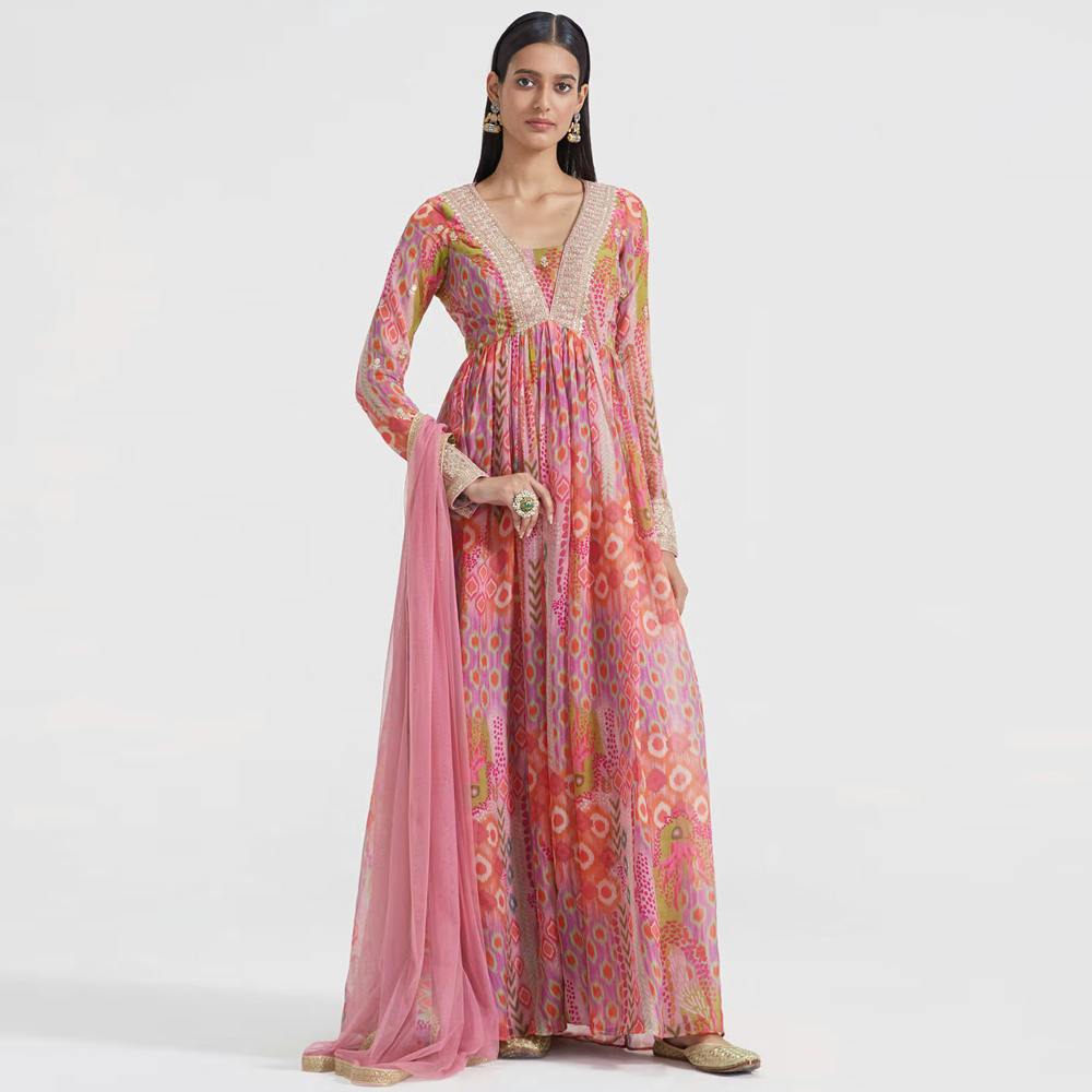 Basanti Kapde aur Koffee Pink Anarkali Kurta with Dupatta