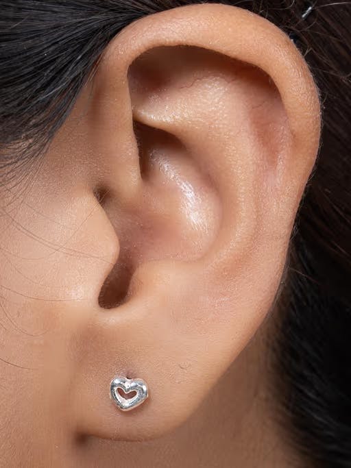 Solid Sterling Silver Small Heart Shape Stud Earrings