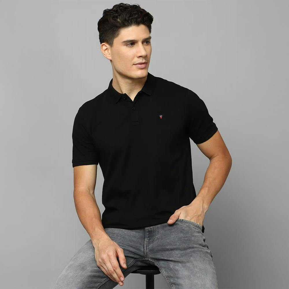 Men Back Solid Polo Neck T-shirt