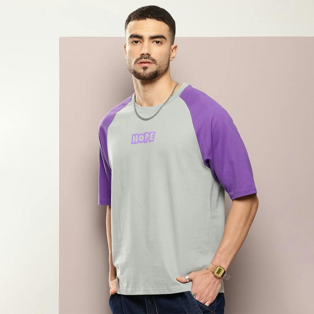 Men Oversized Raglan Sleeve Printed T-Shirt