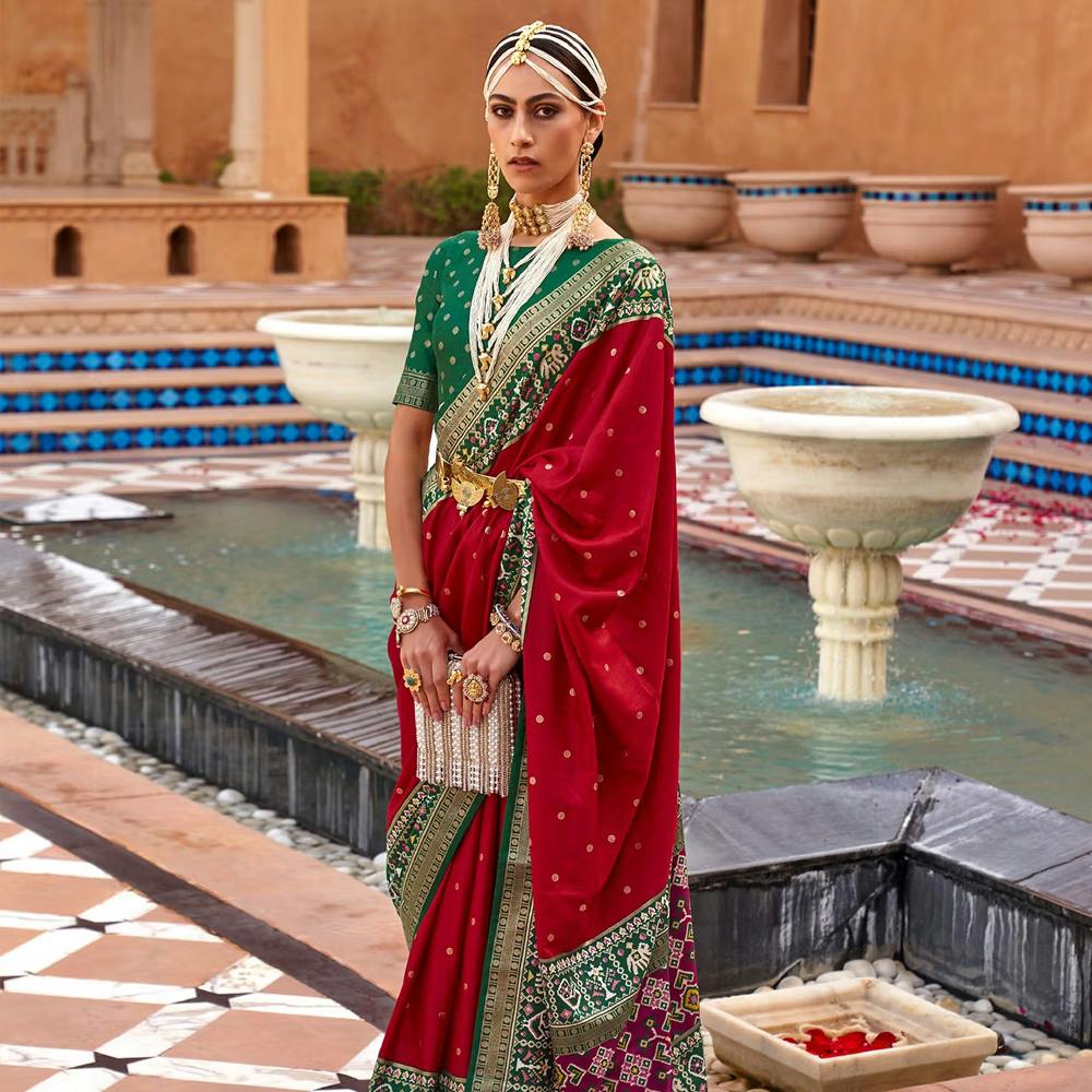 Woven Designed Patola Red Silk Saree