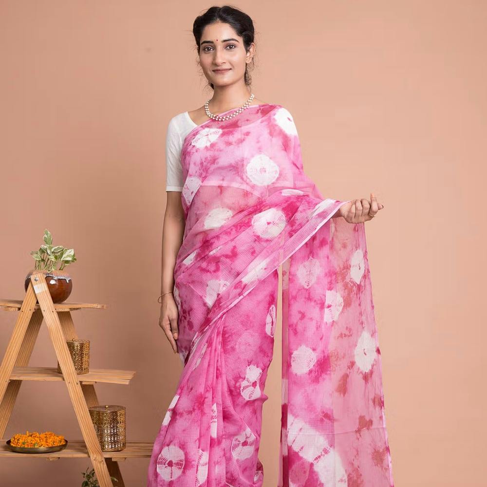 Tie & Dye Marble Print Kota Doria Saree