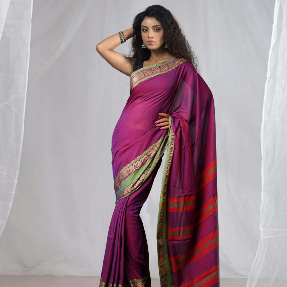 Dark Pink Pure Handloom Pavani Narayanpet Cotton Saree