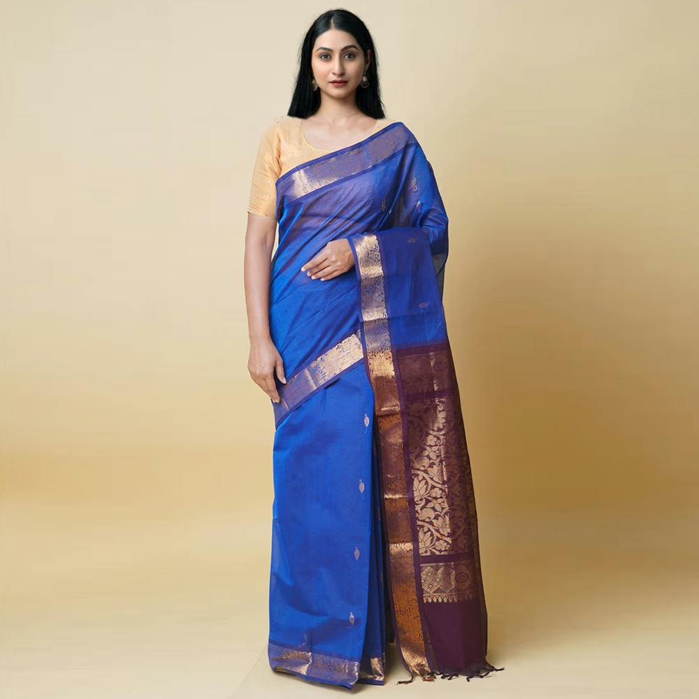 Dark Blue Pure Handloom Gadwal Sico Saree