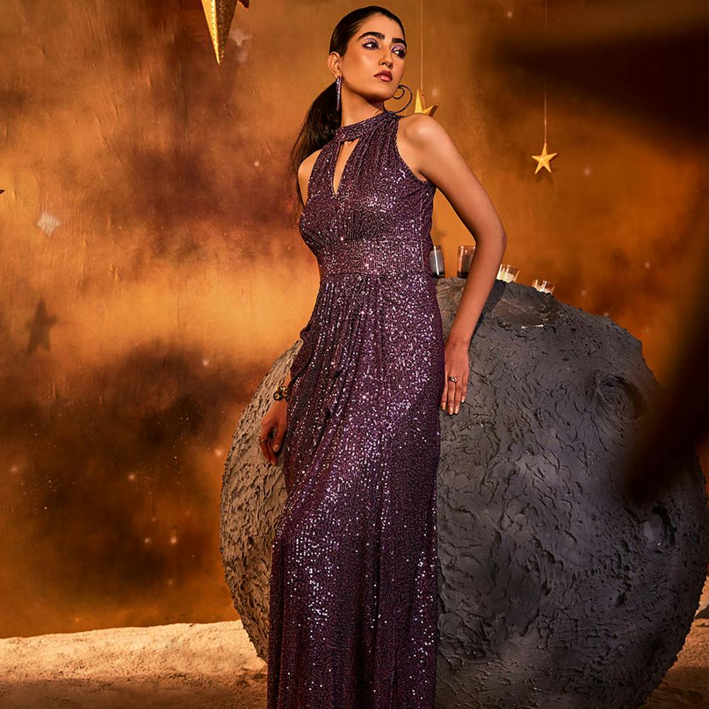 Purple Futura Luna Sequin Gown