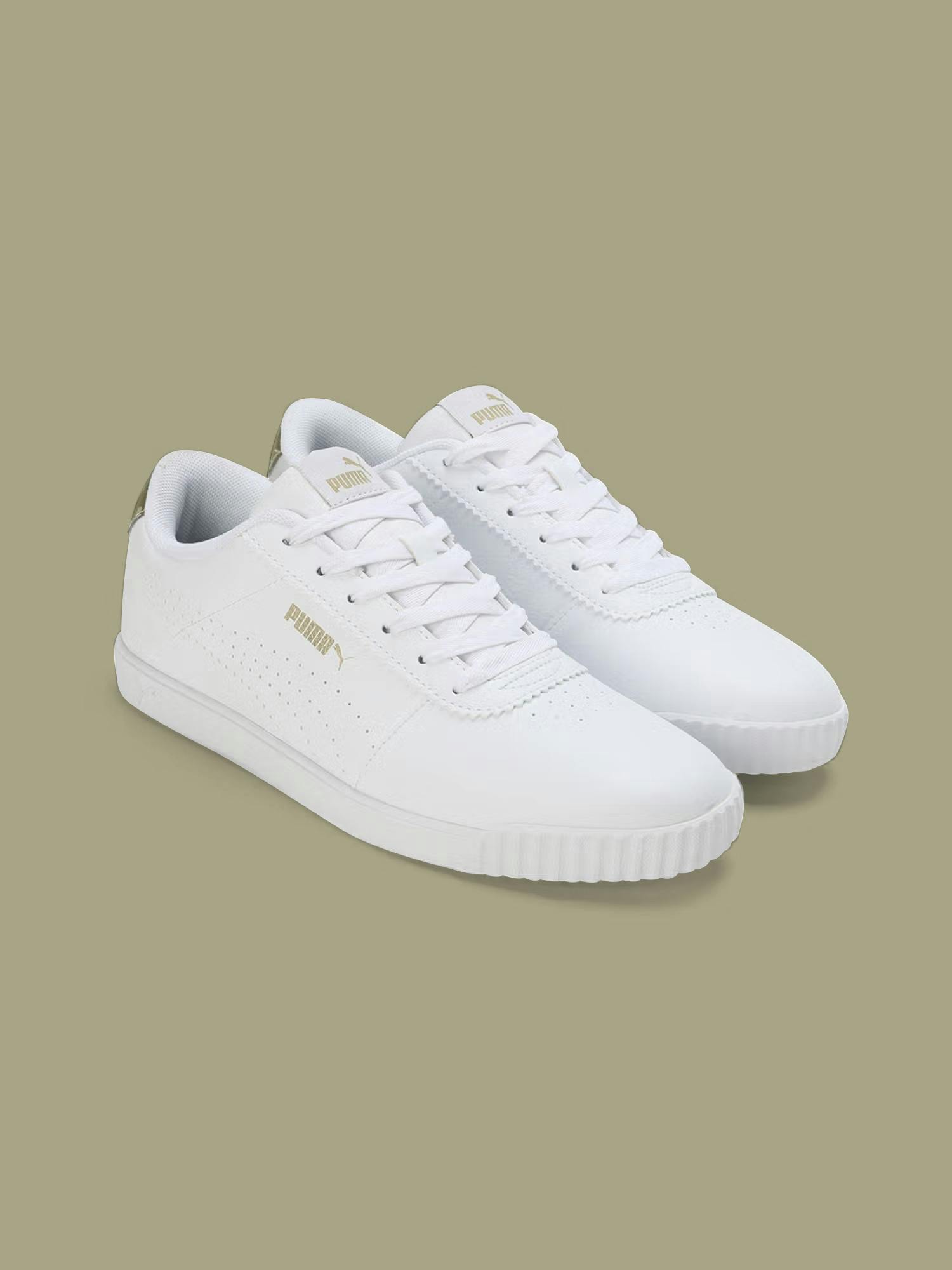 Puma Carina Slim Perf Womens Off White & Gold Sneakers