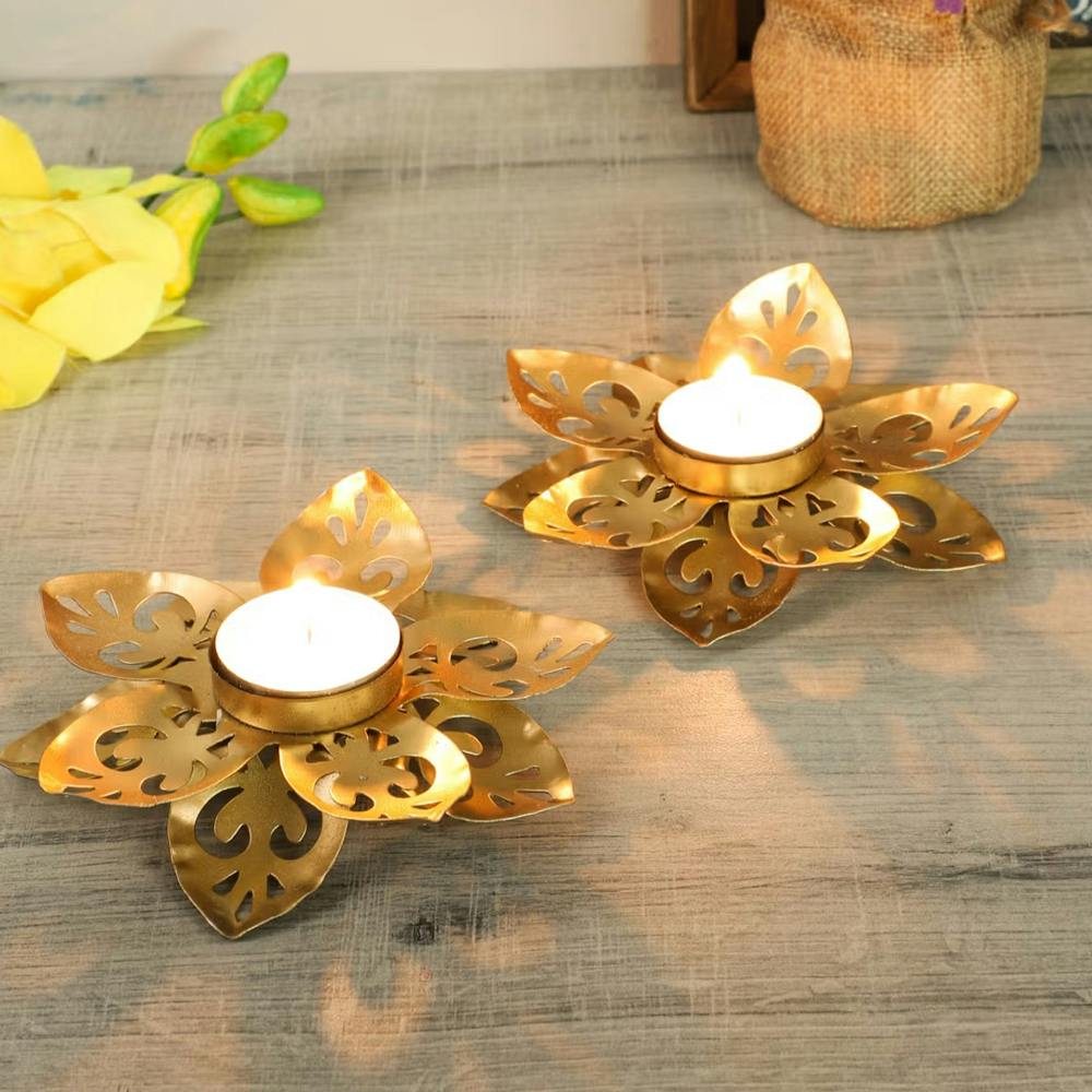 Small Flower Cut Tealight Holder Set of 2