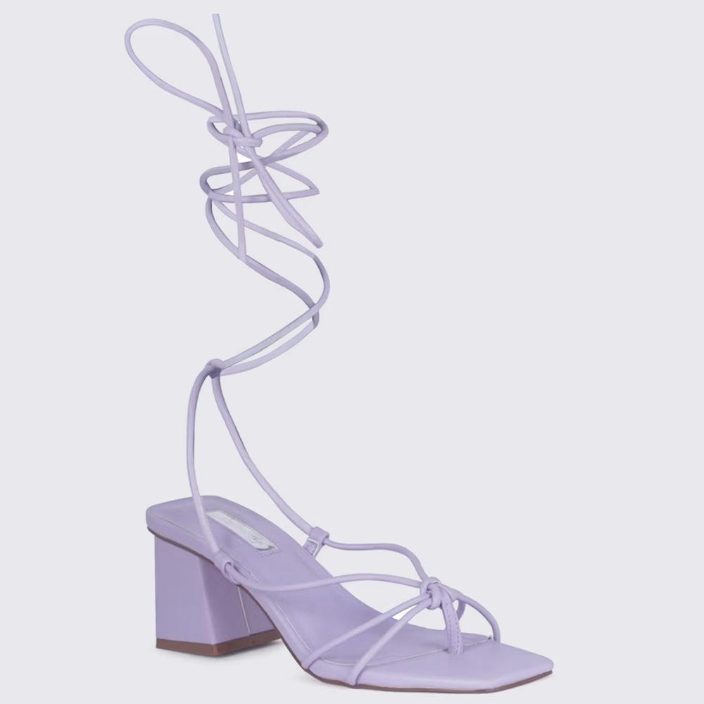 Purple Tie-up Block Heeled Sandal