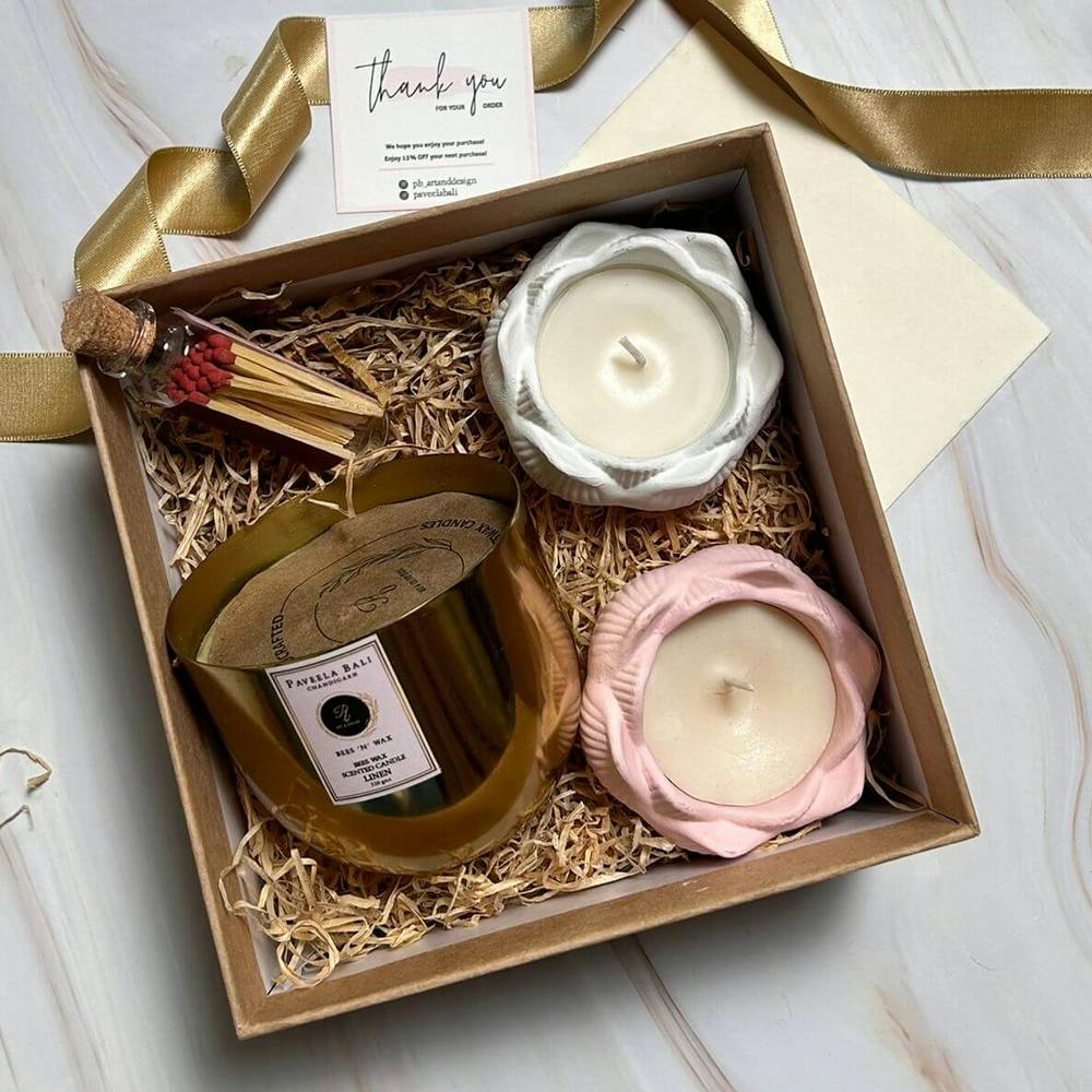 Brass Jar Candle & Lotus Diya Gift Set