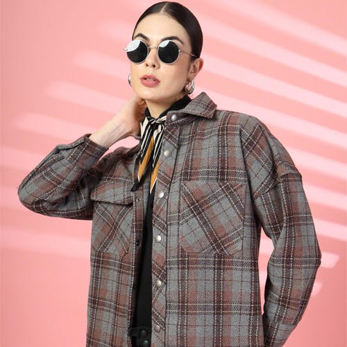 Chkokko Women Winter Wear Solid Button Down Spread Collar Shacket