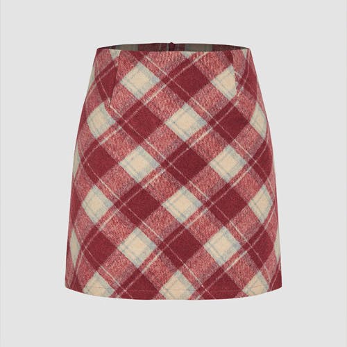 Cider Wool-Like Textured High Waist Plaid Zipper Mini Skirt