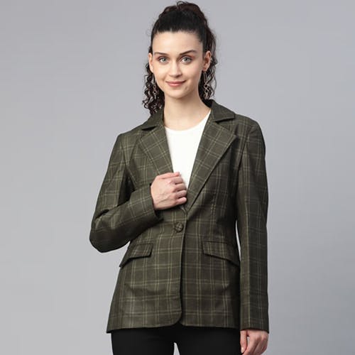 Powersutra Checkered Tweed Blazer - Bottle Green