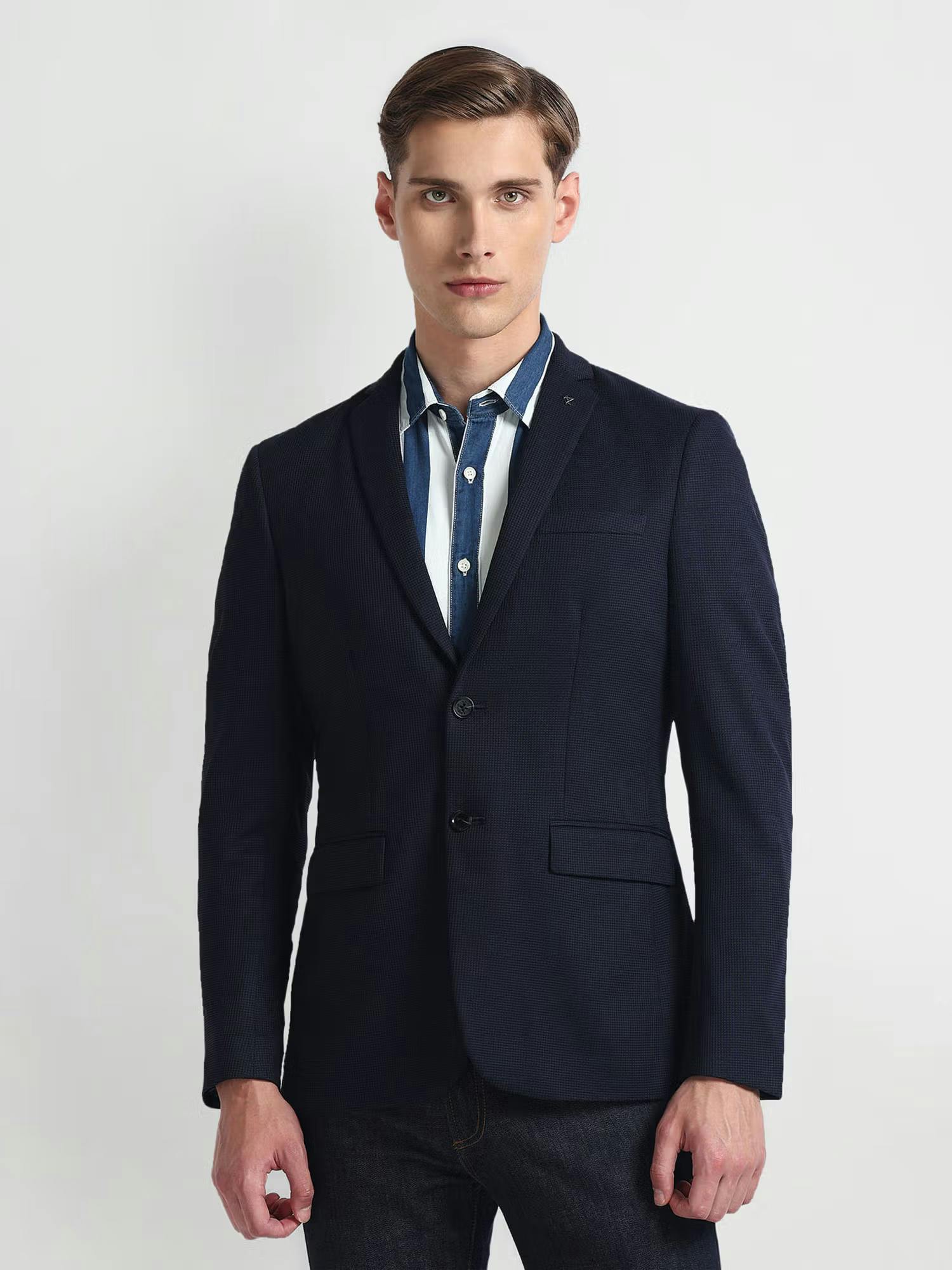 Arrow Slim Fit Dobby Navy Blue Weave Blazer