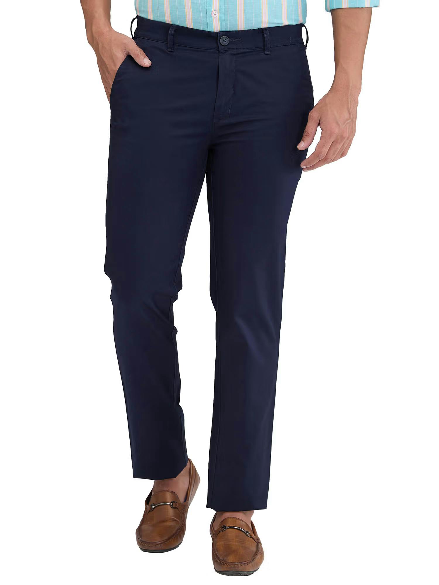 ColorPlus Slim Fit Solid Dark Blue Casual Trouser