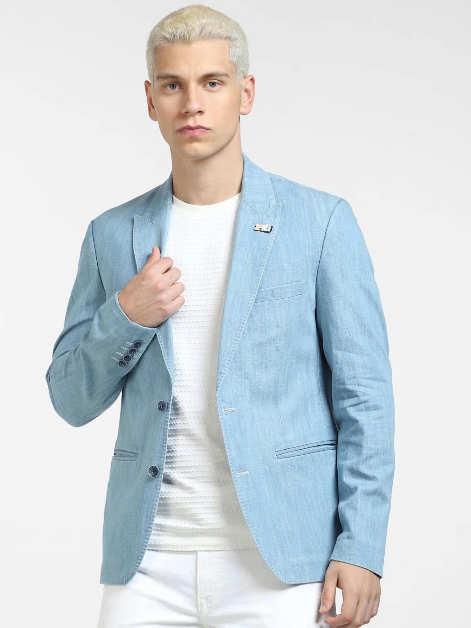 Jack & Jones Light Blue Slim Fit Denim Blazer