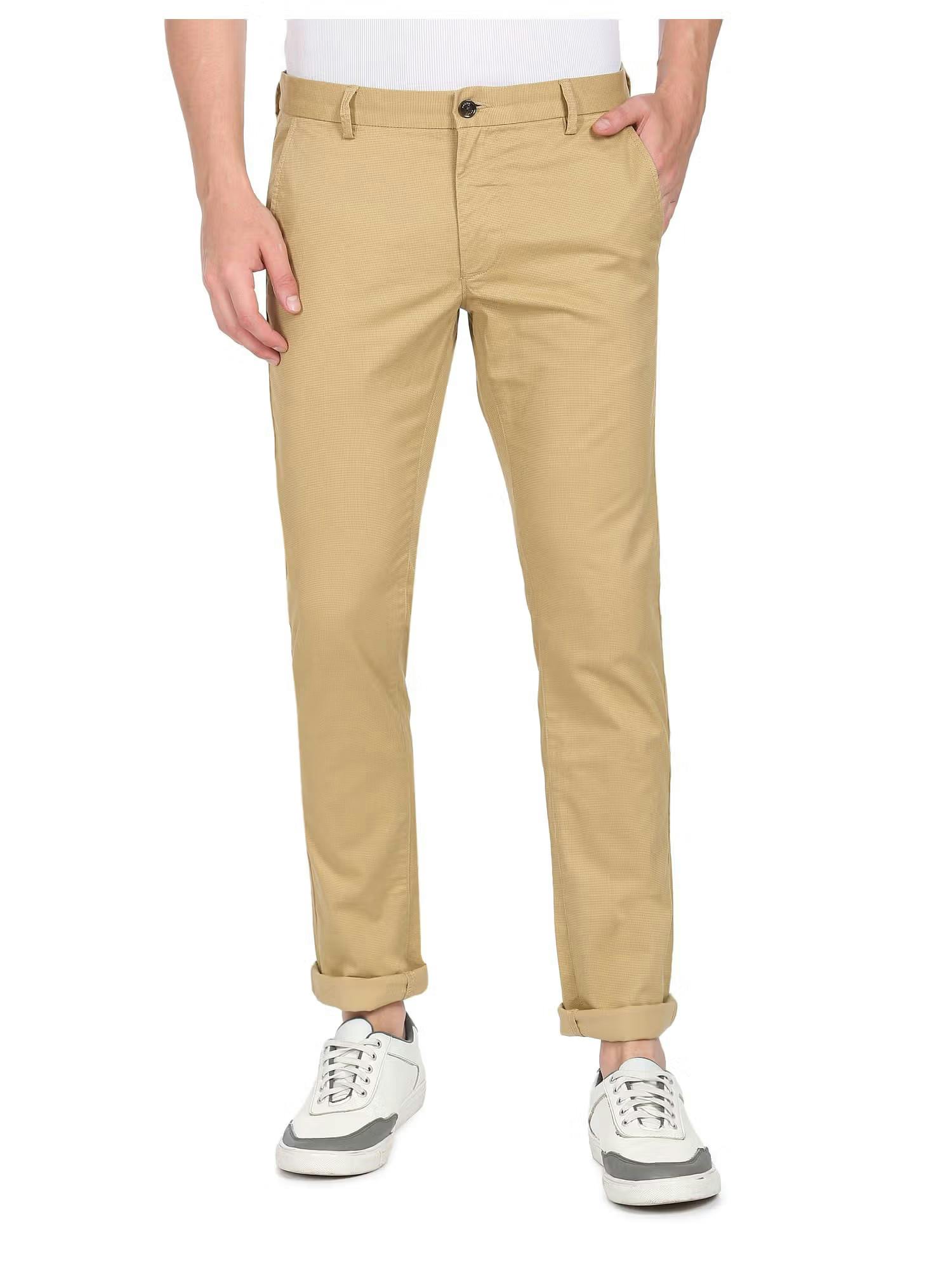 Arrow Sports Men Light Khaki Low Rise Bronson Slim Fit Casual Trousers