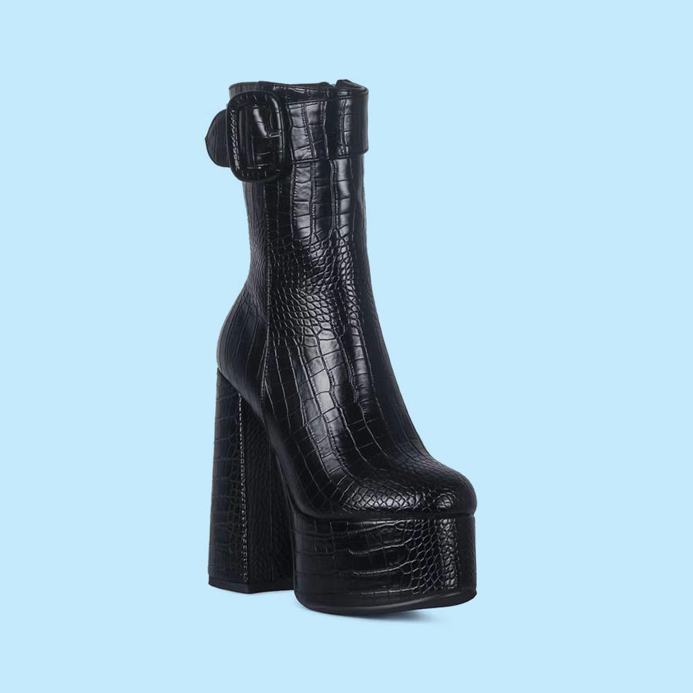 London Rag Block Heeled Chunky Ankle Boots In Black