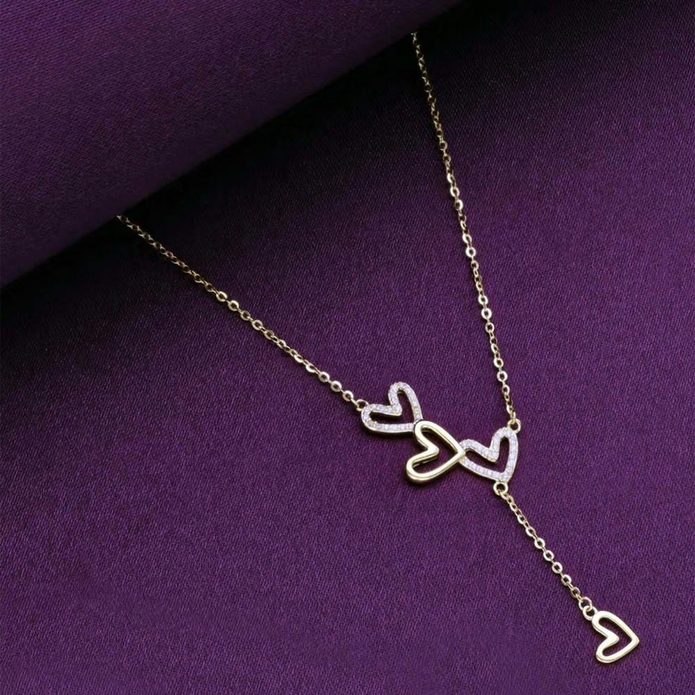 Sterling Silver Gold A String Of Three Hearts Chain Necklace