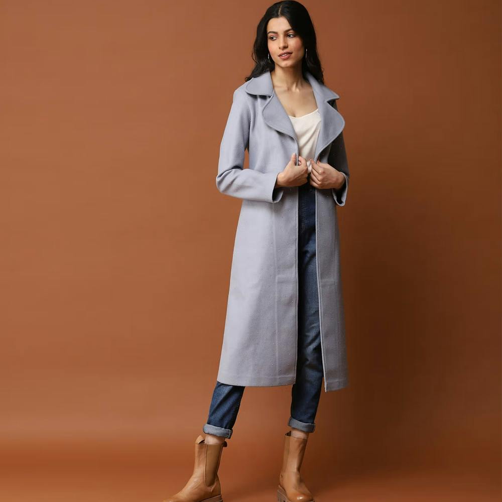 Grey Embellished Trench Coat