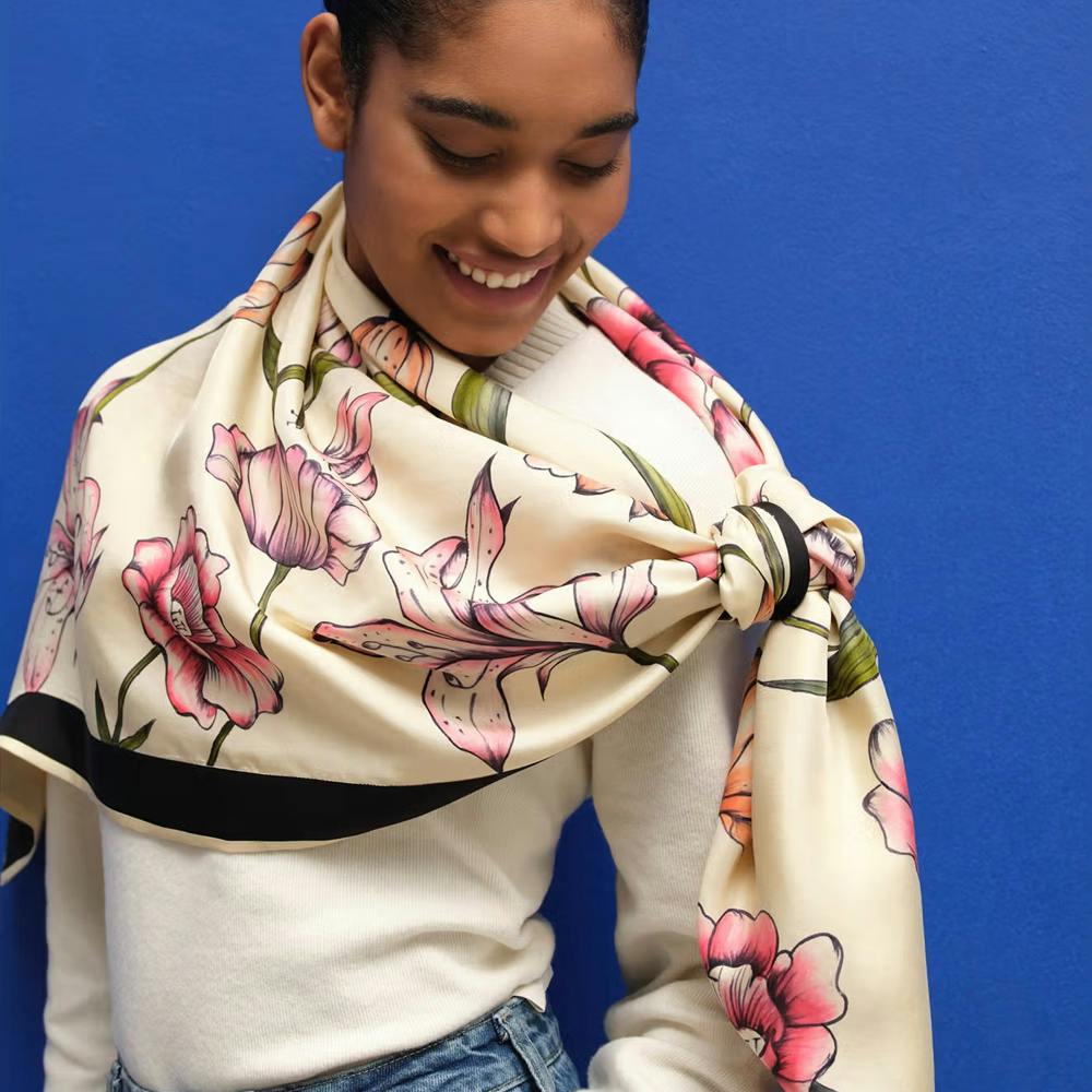 The Flower Bed in Twill Silk Scarf