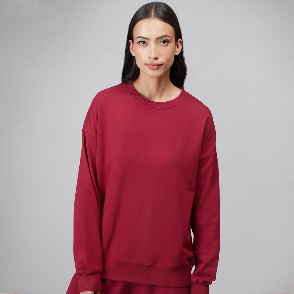 Basics Maroon Oversized Graphic Sweatshirt