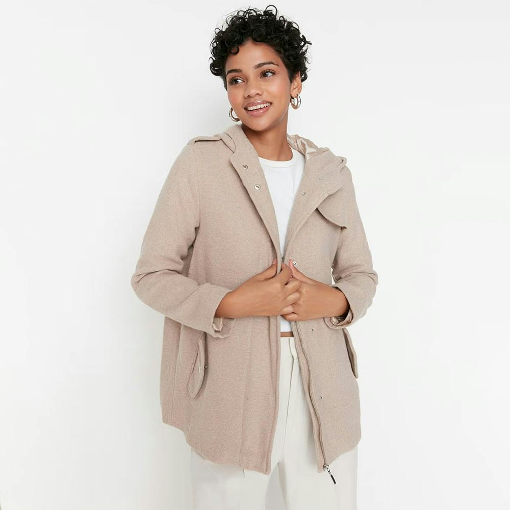 Womens Beige Textured Coat