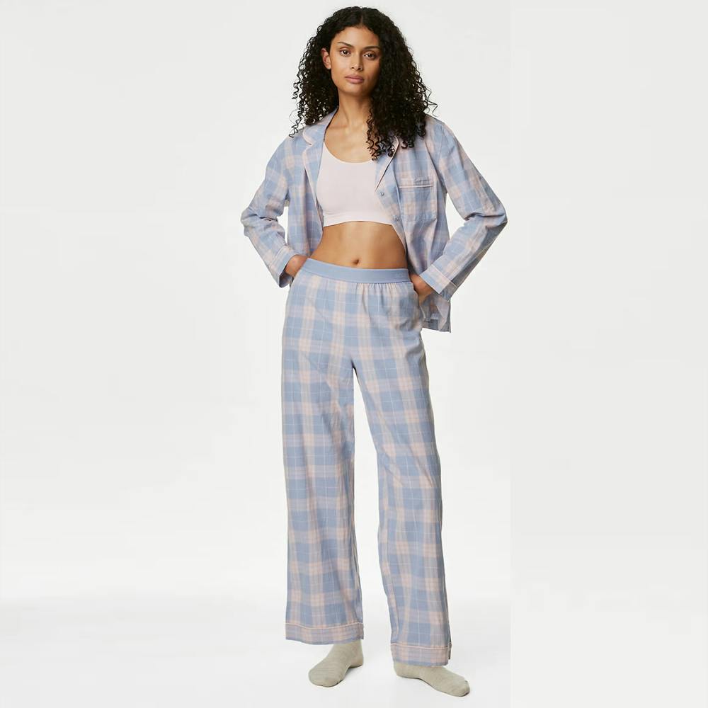 Marks & Spencer Pure Cotton Blue Checked Shirt and Pyjama