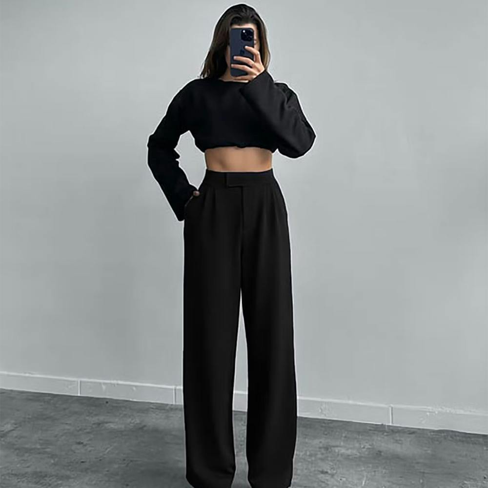 Off Duty India Daily Waist Belt Loose Trousers-Black