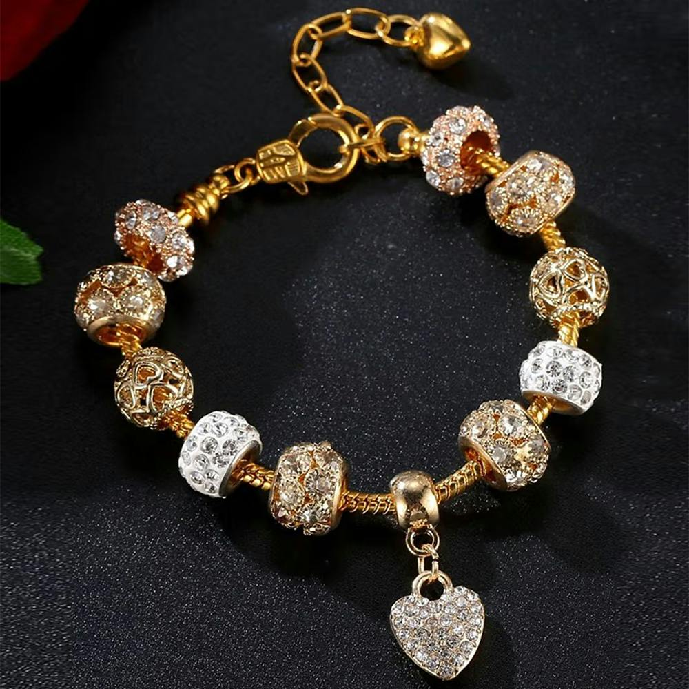 Yellow Chimes Heart Charm Pandora Style Bracelet